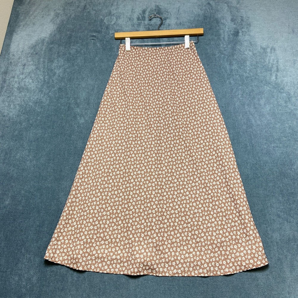 RSQ Maxi Skirt Womens XS Brown White Daisy Print Modern Minimalist Aesthetic